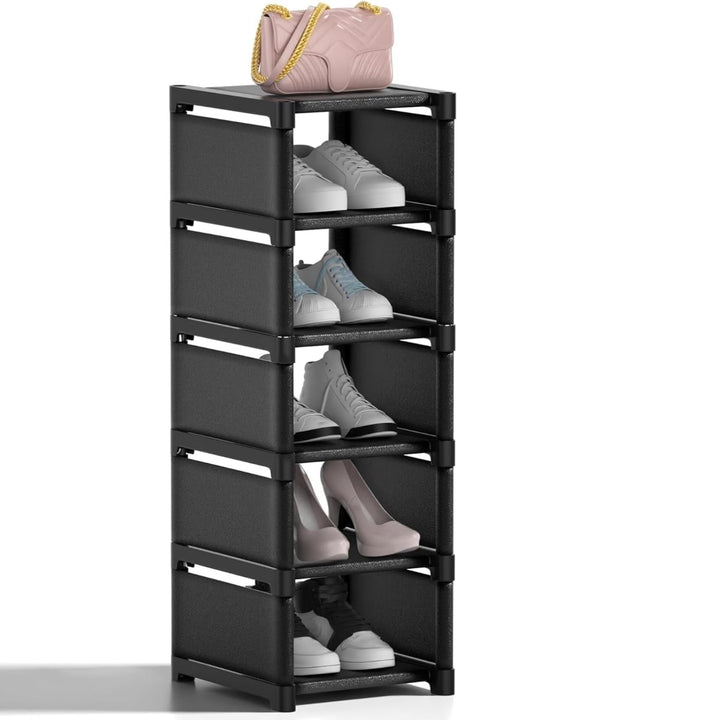 Yeahbo Schuhregal Schmal und Hoch Schwarz mit 6 Ebenen, Schmaler Schuhschrank, Schuhregal Platzspare