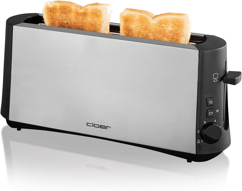 Cloer 3810 Langschlitztoaster, 880 W für 2 Toastscheiben mit "Graubrot-Funktion" zum Toasten von ver