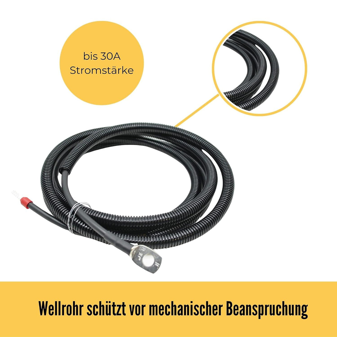 2m Anschlusskabel für Batterie | bis 50A Stromstärke l Verbindet Batterie und Karosserie | M8 Batter