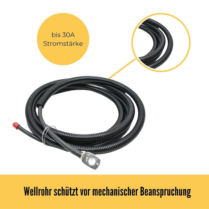 2m Anschlusskabel für Batterie | bis 50A Stromstärke l Verbindet Batterie und Karosserie | M8 Batter