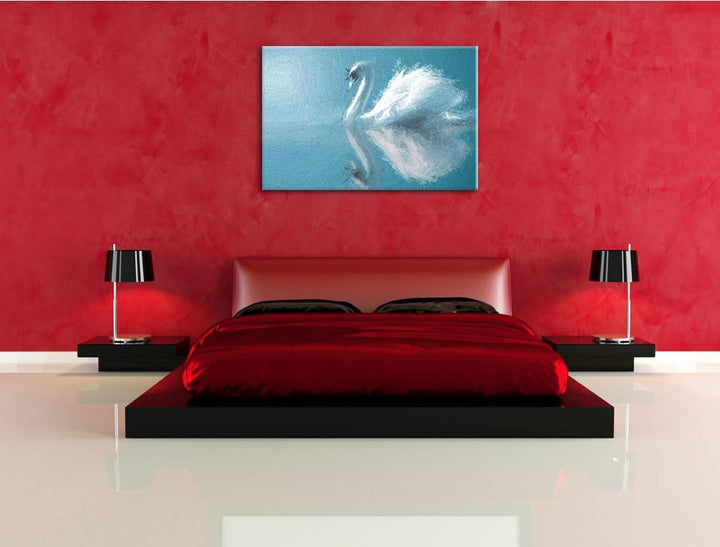 Edler weisser Schwan auf See Deluxe Format: 100x70 cm auf Leinwand, XXL riesige Bilder fertig gerahm