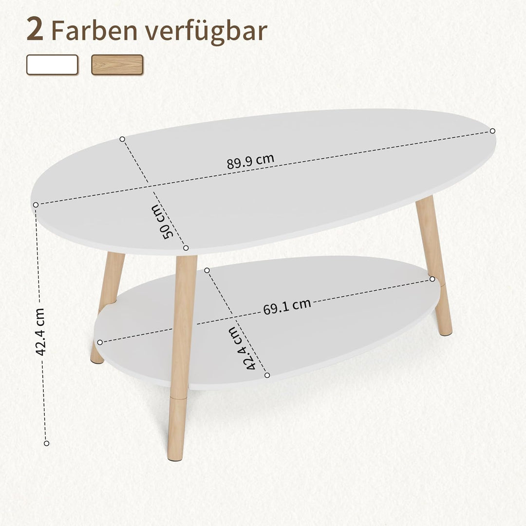 Massivholz Teetisch, Oval-Doppelschicht-Couchtisch, Runder Tisch für das Wohnzimmer, Couchtisch, Sei