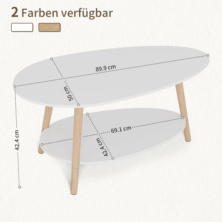 Massivholz Teetisch, Oval-Doppelschicht-Couchtisch, Runder Tisch für das Wohnzimmer, Couchtisch, Sei