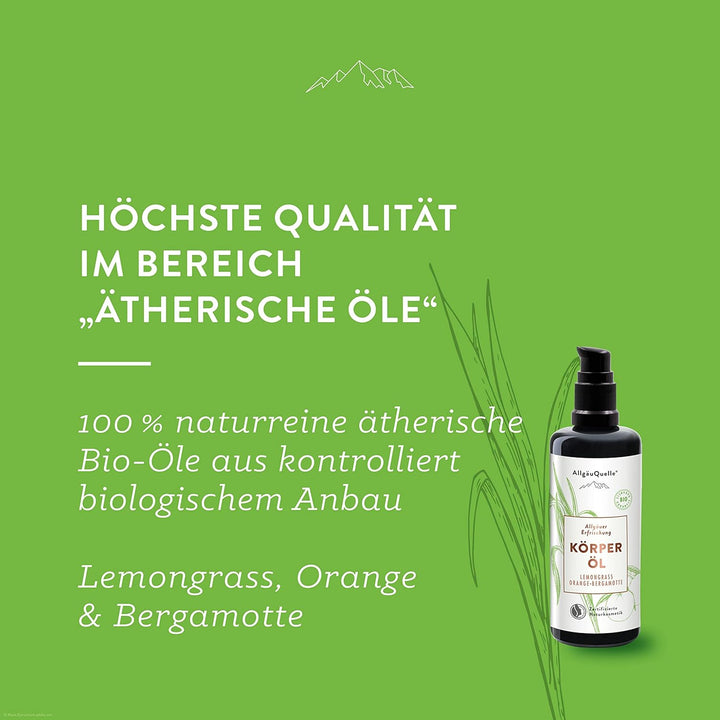 AllgäuQuelle® BIO Körperöl Allgäuer Erfrischung mit 100% naturreinen ätherischen Ölen aus Lemongrass
