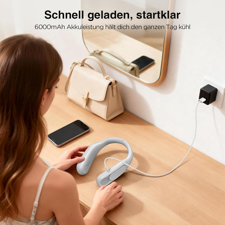 Nackenventilator, Nackenventilator 6000mAh Wiederaufladbarer Bladeless, 4 Geschwindigkeitsstufen Tra
