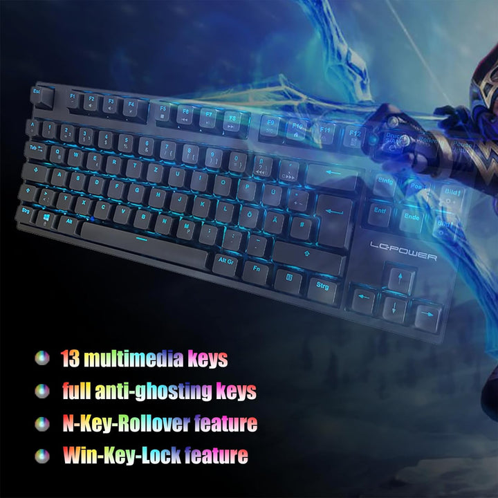 LC-POWER Mechanische Gaming-Tastatur mit TKL-Layout und RGB-Beleuchtung, LC-KEY-MECH-2-RGB-C-W