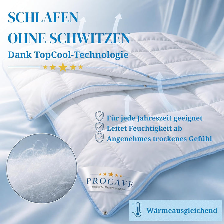 PROCAVE TopCool 4 Jahreszeiten Qualitäts-Bettdecke mit Druckknöpfen für Winter und Sommer | Soft-Kom