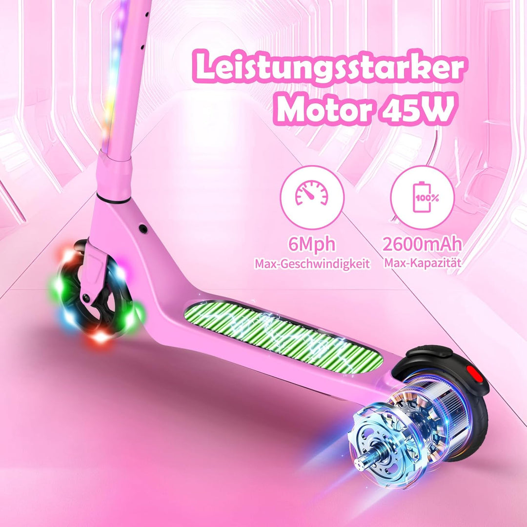 SISIGAD E Scooter Kinder für 6-12 Jahre, E Roller Kinder 5.3 Zoll Kinderroller mit Blinkende LED-Leu