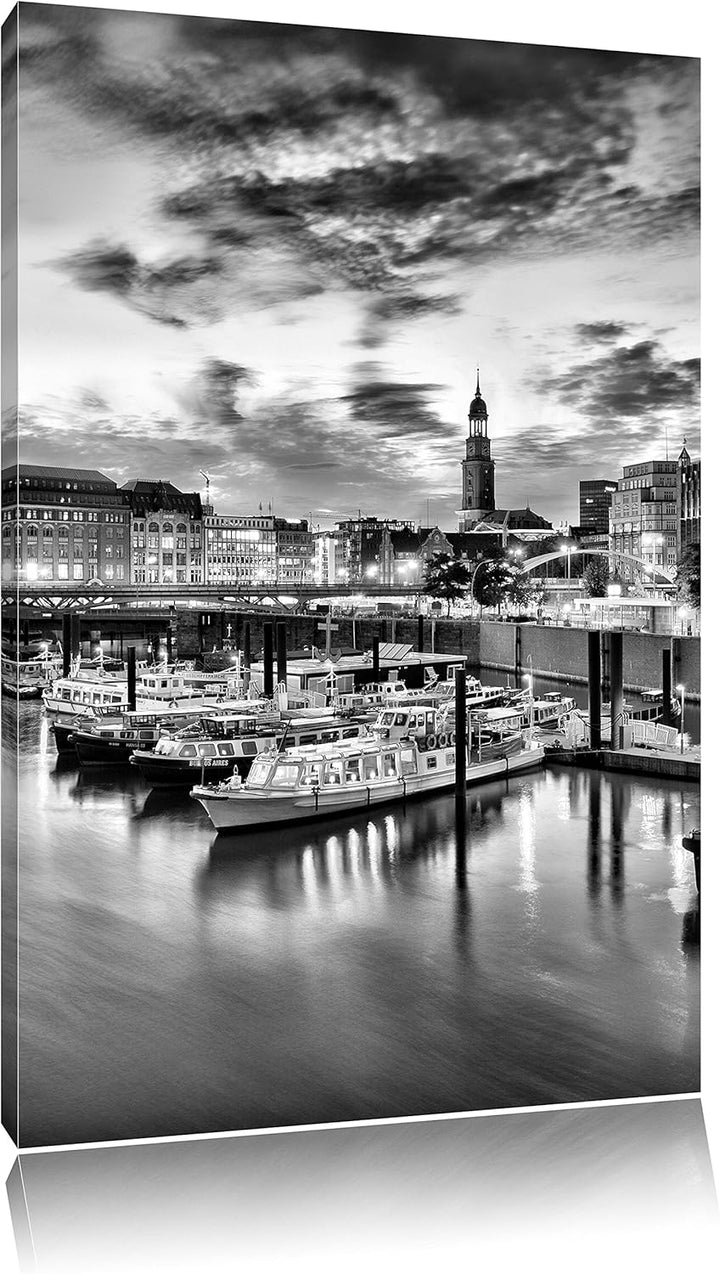 Pixxprint Hamburger Hafen am Abend als Leinwandbild/Grösse: 100x70 / Wandbild/Kunstdruck/fertig besp