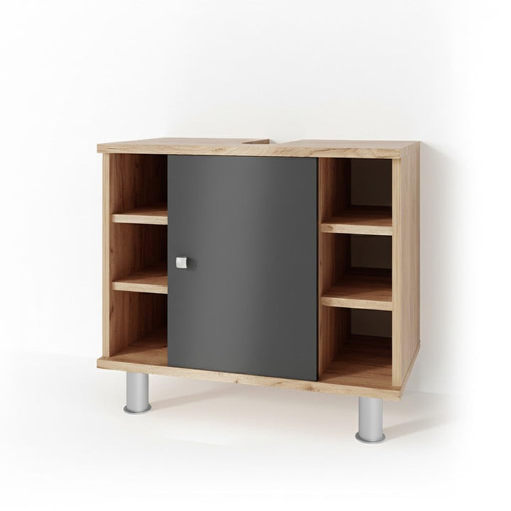 Vicco Waschbeckenunterschrank Fynn, Anthrazit/Goldkraft Eiche, 60 x 54 cm, mit Aussparung für Siphon