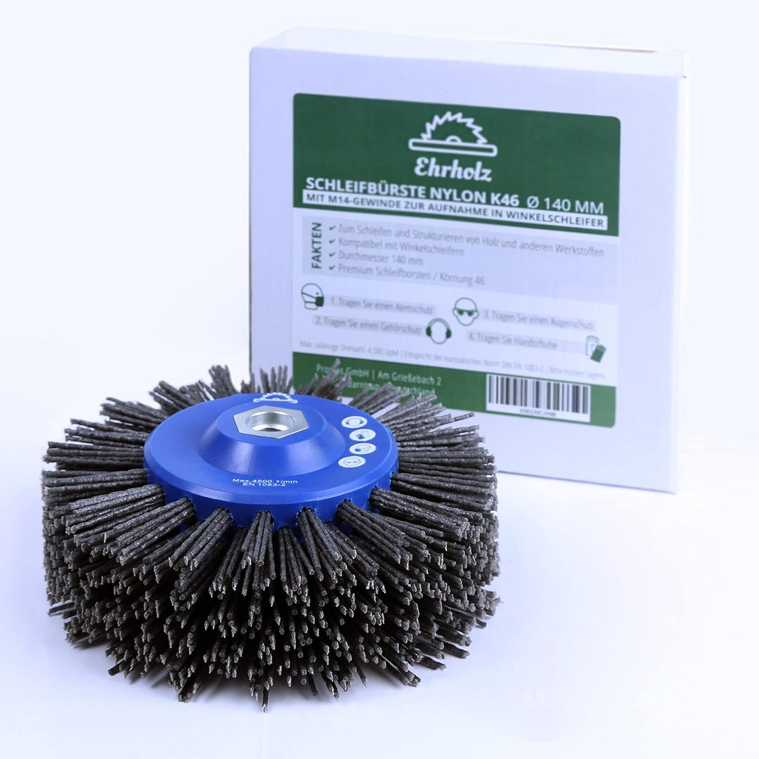 EHRHOLZ® Schleifbürste für Winkelschleifer | 140 mm Durchmesser | Rundbürste | Strukturierbürste | P