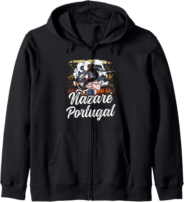 Nazaré Portugal Wellen Surfing Surfen Surfer Kapuzenjacke