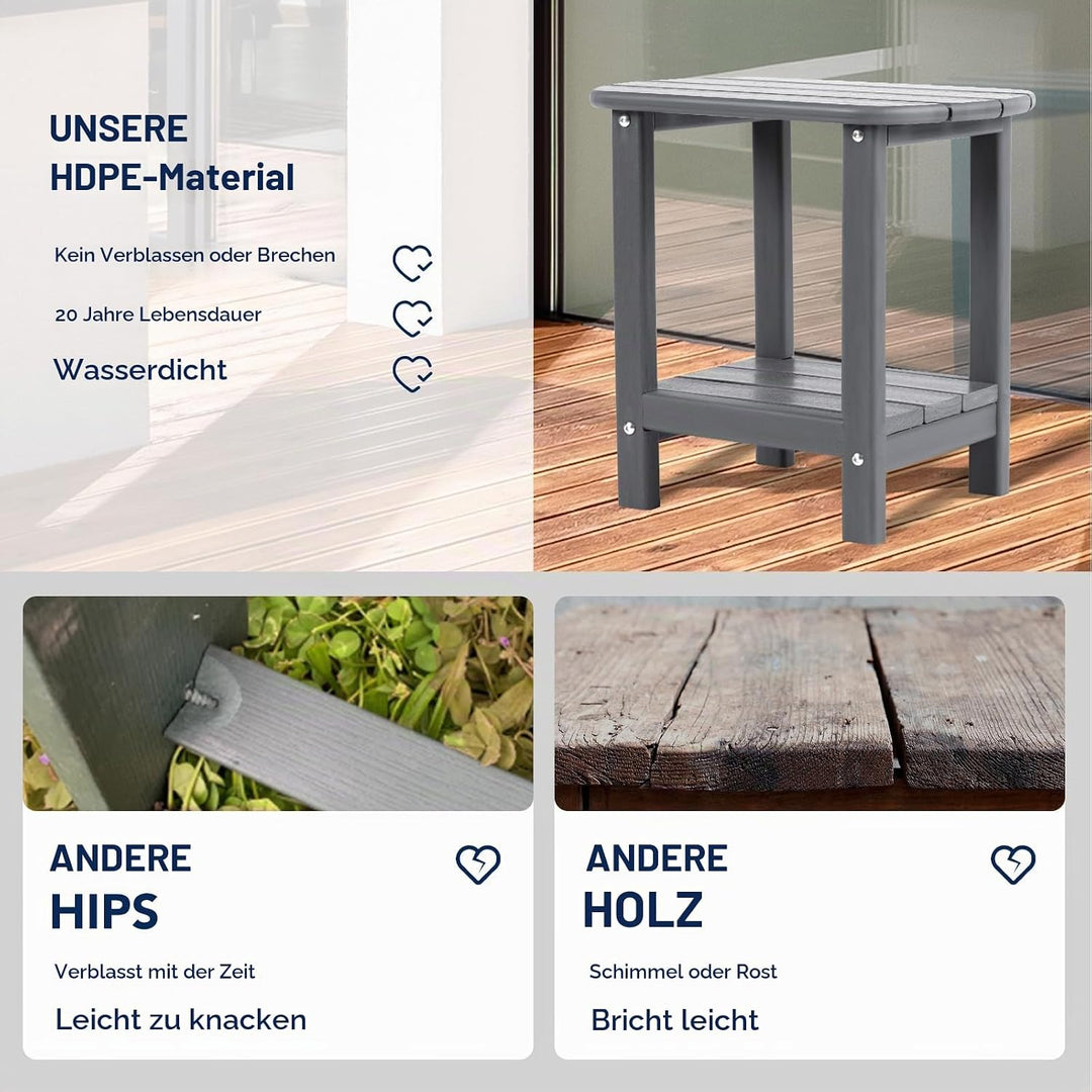 NALONE Adirondack Beistelltisch 16,5" Outdoor-Beistelltisch HDPE Kunststoff Doppelter Adirondack Kle