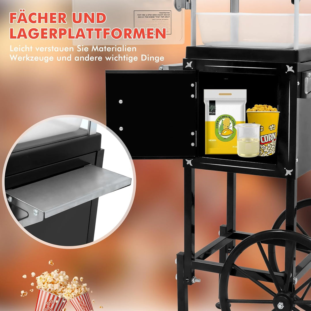 Popcornmaschine mit Wagen 8 OZ Kessel Popcornmaschine Gross,Entnehmbarer Topf Popcornmaker Retro Pop