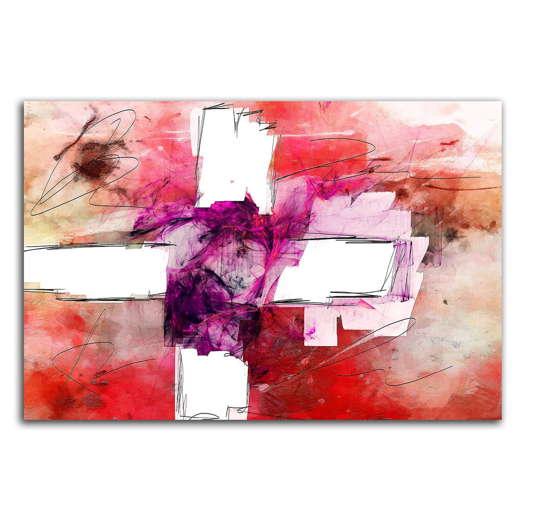 Paul Sinus Art Leinwandbild pink weiss rot 60x80cm Abstrakt267 Kunstdruck auf Leinwand -Abstrakte Bi
