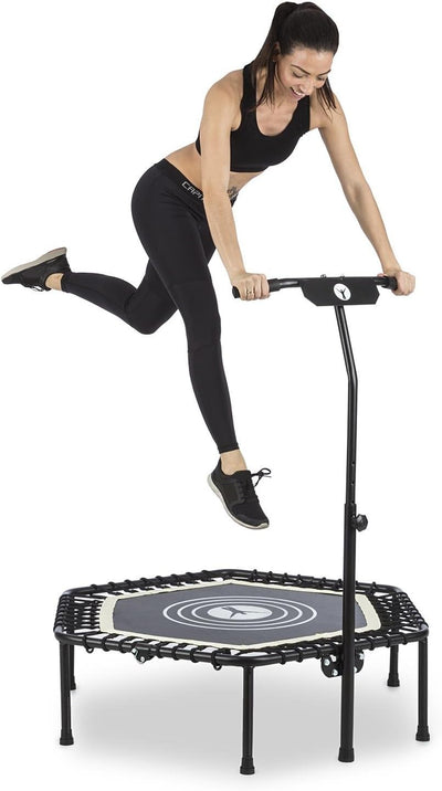 Klarfit Jumpanatic Trampolin Indoor - Fitness Trampolin mit extra grosser Sprungfläche von 112 cm Ø,