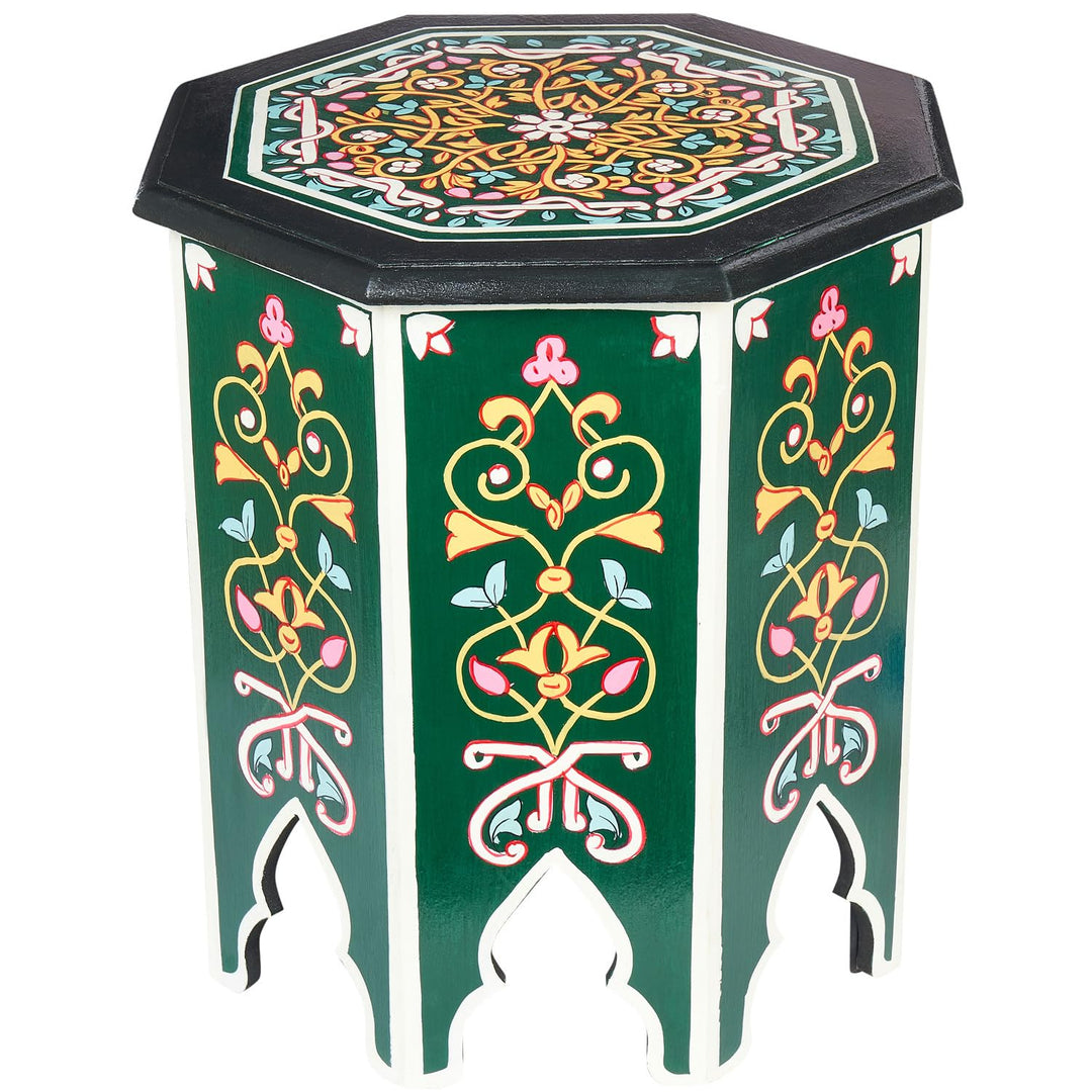 MARRAKESCH Beistelltisch Nachttisch aus Holz 50cm gross Tisch Hocker Gargar Grün als Orientalische D