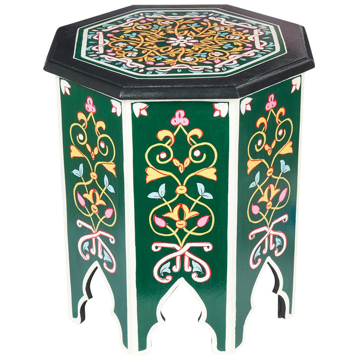 MARRAKESCH Beistelltisch Nachttisch aus Holz 50cm gross Tisch Hocker Gargar Grün als Orientalische D