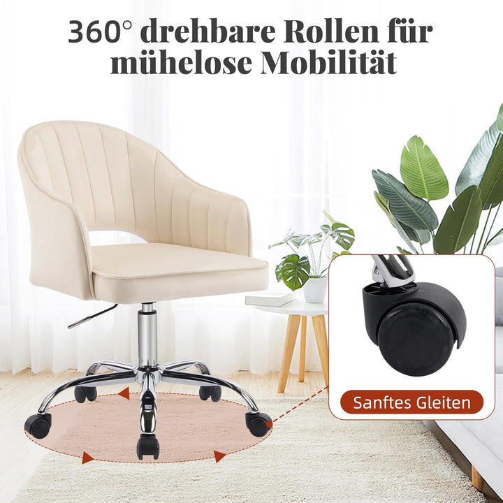 Bürostuhl aus Samt, Schminktischstuhl, Schale, um 360 ° drehbar, höhenverstellbar, für Wohnzimmer, S
