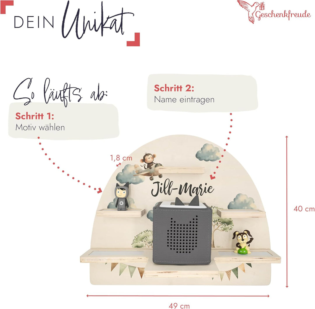 Geschenkfreude Personalisiertes Toniebox Regal für Kinderzimmer - Kinder Wandregal für Tonie Hörfigu