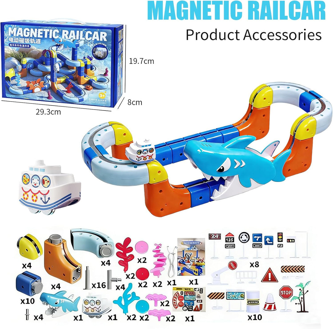 3T6B Electric Train Set Flexible Cube Track, DIY Magic Rail Block mit Schwerkraftdefying 3D-Layouts,