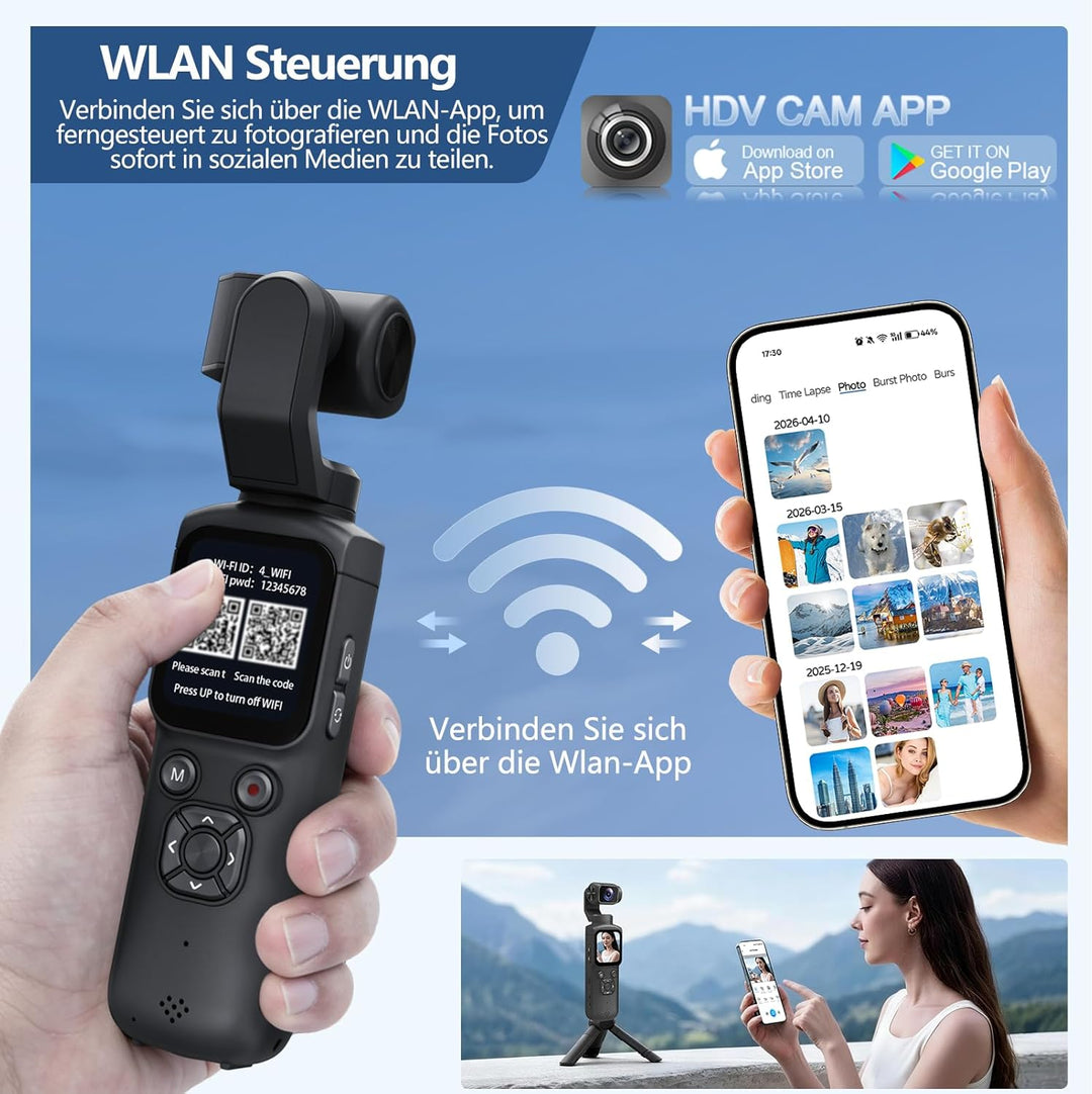 Vlog Kamera 4K, WLAN 75MP Vlogging Kamera, 1.72'' Touchscreen, schnelles Scharfstellen, Gesichtsverf