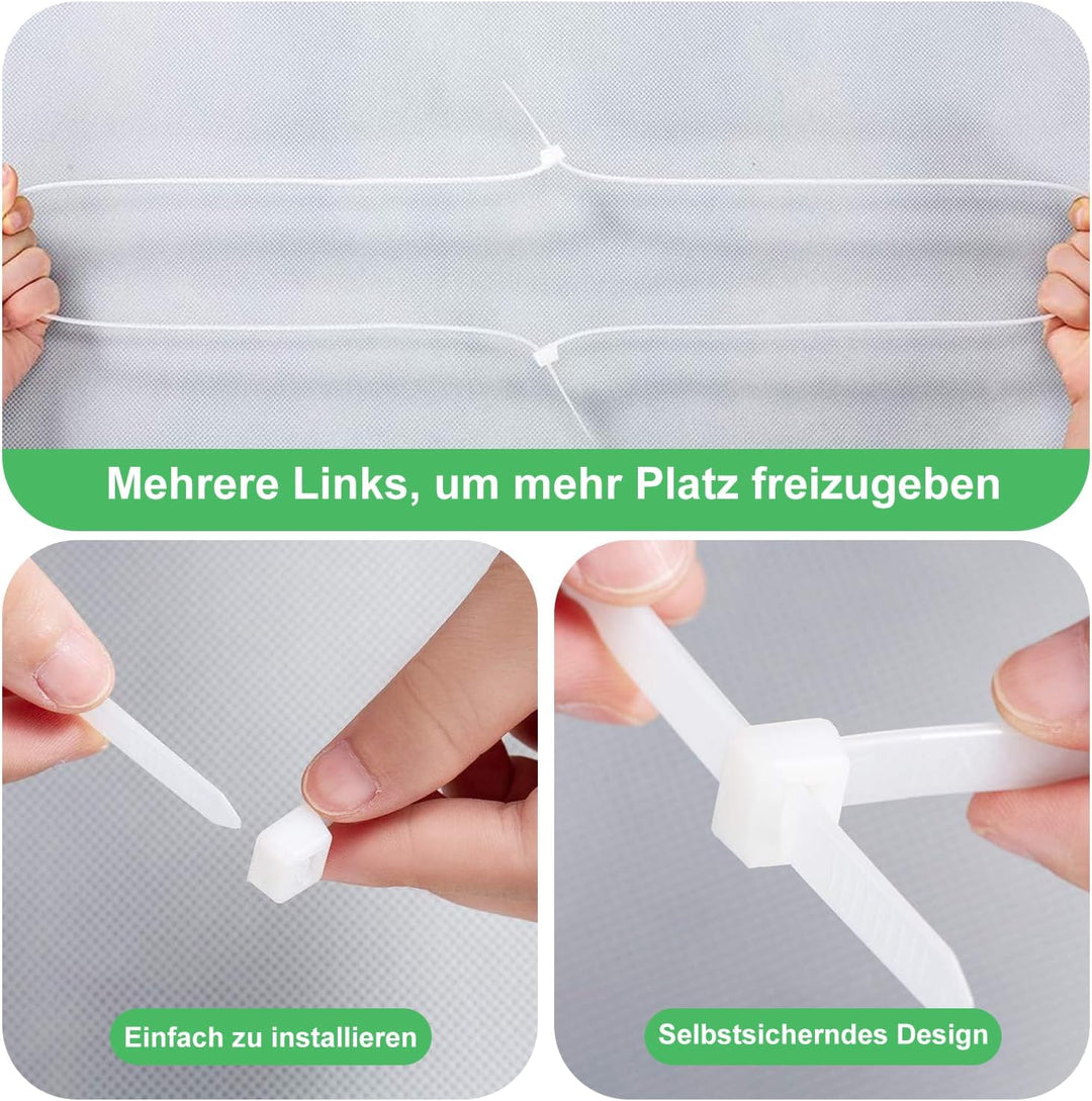 Kabelbinder Weiss Extra Lang 100 Stück 650 × 8.8mm Breit Cable Ties mit 70 kg Zugfestigkeit Kann im