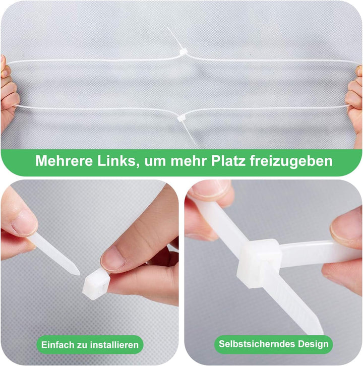 Kabelbinder Weiss Extra Lang 100 Stück 650 × 8.8mm Breit Cable Ties mit 70 kg Zugfestigkeit Kann im