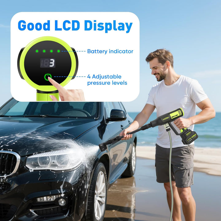 MYPIN Upgraded LCD Display Tragbarer kabelloser Hochdruckreiniger, 725 PSI 21V 2 Batterien Wiederauf