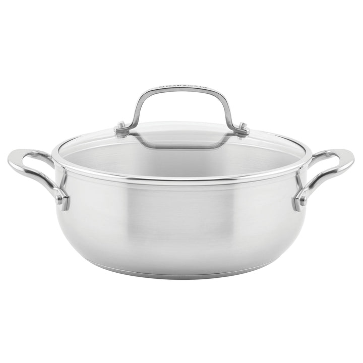 KitchenAid 71011 3-Ply Base Bratentopf aus gebürstetem Edelstahl mit Deckel Kasserolle (4 Quart), Ka