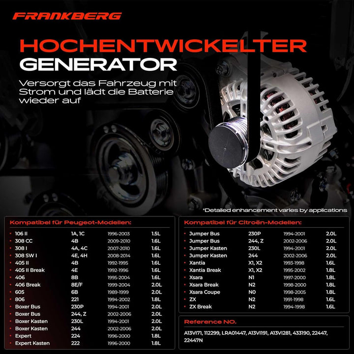 Frankberg Lichtmaschine Generator Kompatibel mit Ducato 230 230L 2.0L 1994-2001 Boxer 230P 244 Z Jum