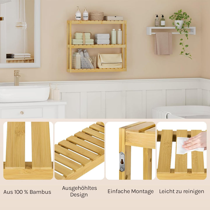 WOLTU Bambus Regal, Hängeregal, Badregal, Wohnzimmerregal, Badezimmerregal stehend, Bücherregal, Sch