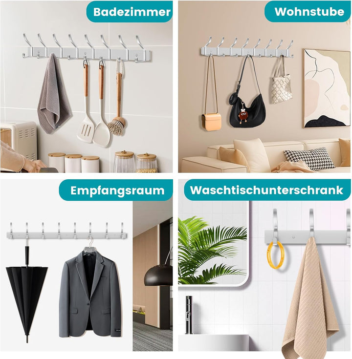 Garderobenhaken Edelstahl Hakenleiste Garderobe Garderobenleiste Silber Kleiderhaken Wand mit 6 Hake