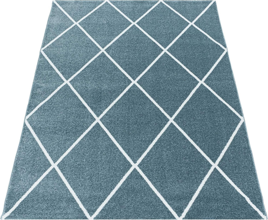 HomebyHome Teppich Kurzflor Raute Linien Design Wohnzimmer 8 mm Florhöhe Hochfertig Weich Rechteckig