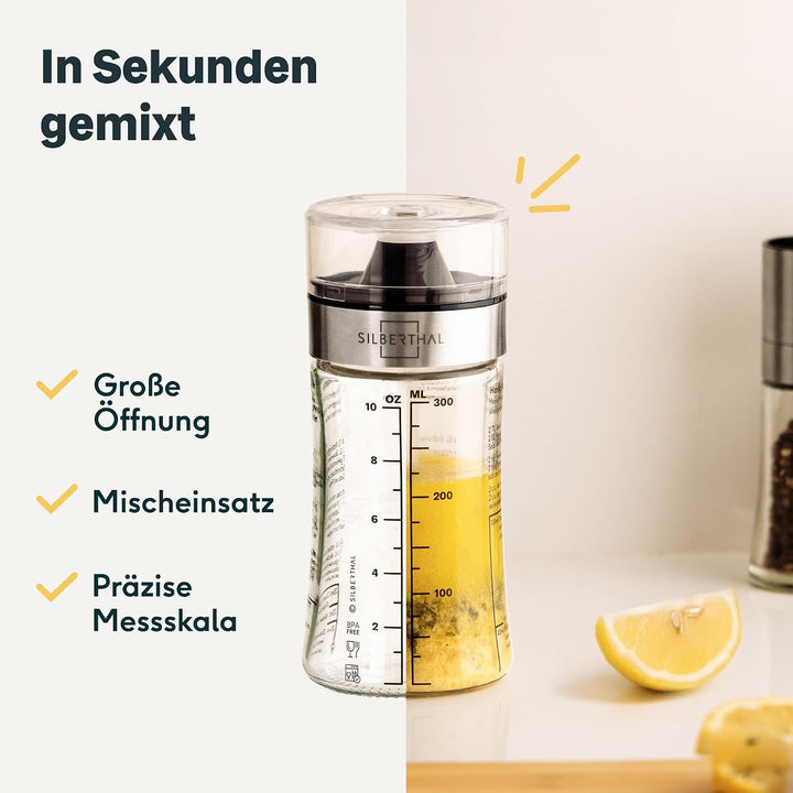 SILBERTHAL Dressingshaker Klein 2er Set - 350 ml aus Glas mit Rezepten - Spülmaschinenfest - Geschen