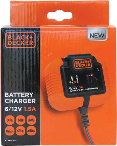 BLACK+DECKER 201868 Batterieladegerät 6/12V – 1.5A Auto-Motorad, ladungserhaltung Automatisch 6-12V