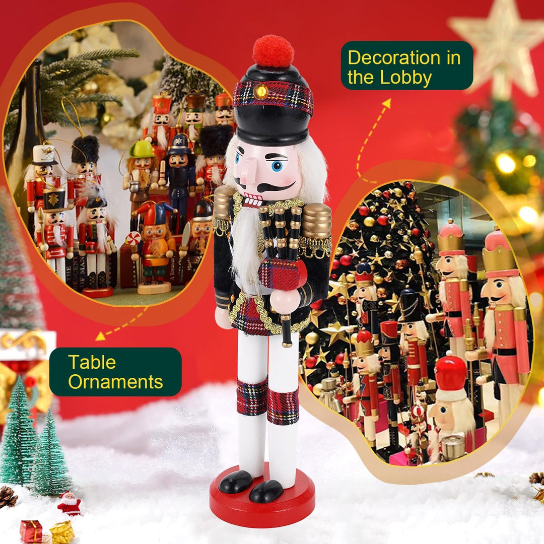 COMBIUBIU 30cm Nussknacker Figur-Schwarzer Windflöter,Traditionelle handgefertigte Holzherstellung,N
