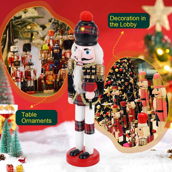 COMBIUBIU 30cm Nussknacker Figur-Schwarzer Windflöter,Traditionelle handgefertigte Holzherstellung,N