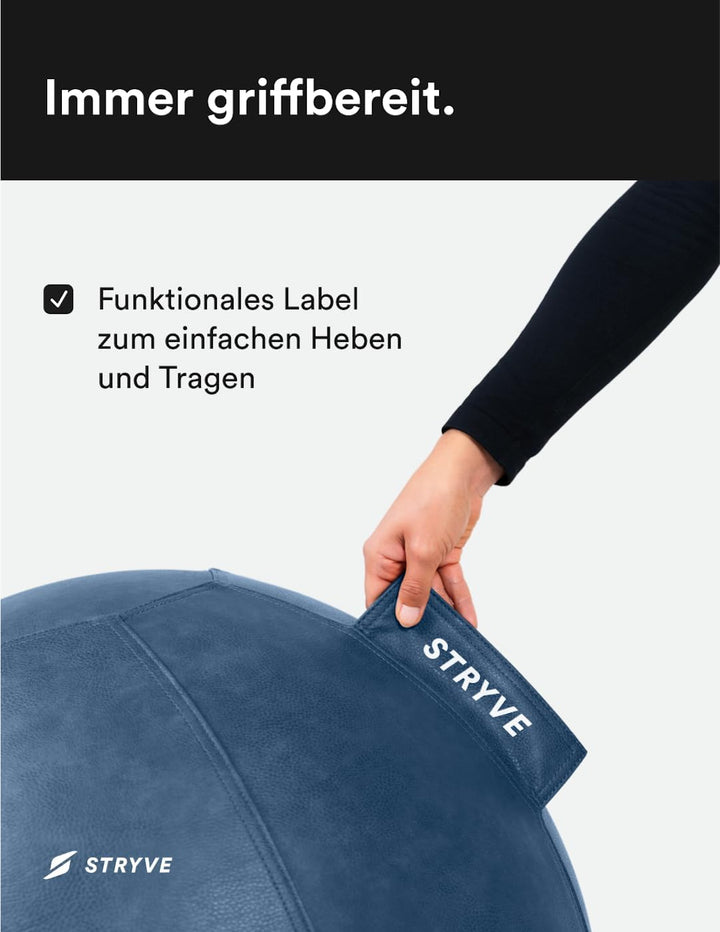 STRYVE Sitzball Büro 65,70cm - Ergonomischer Gymnastikball mit waschbarem Bezug und Wegrollschutz, i