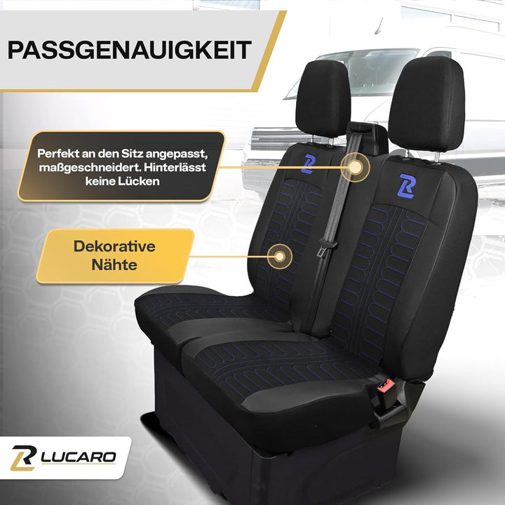 LUCARO Sitzbezüge Auto Tornado für Ford Transit 2013 und Später - Sitzbezug Set 1+2 - Grau - Auto Zu