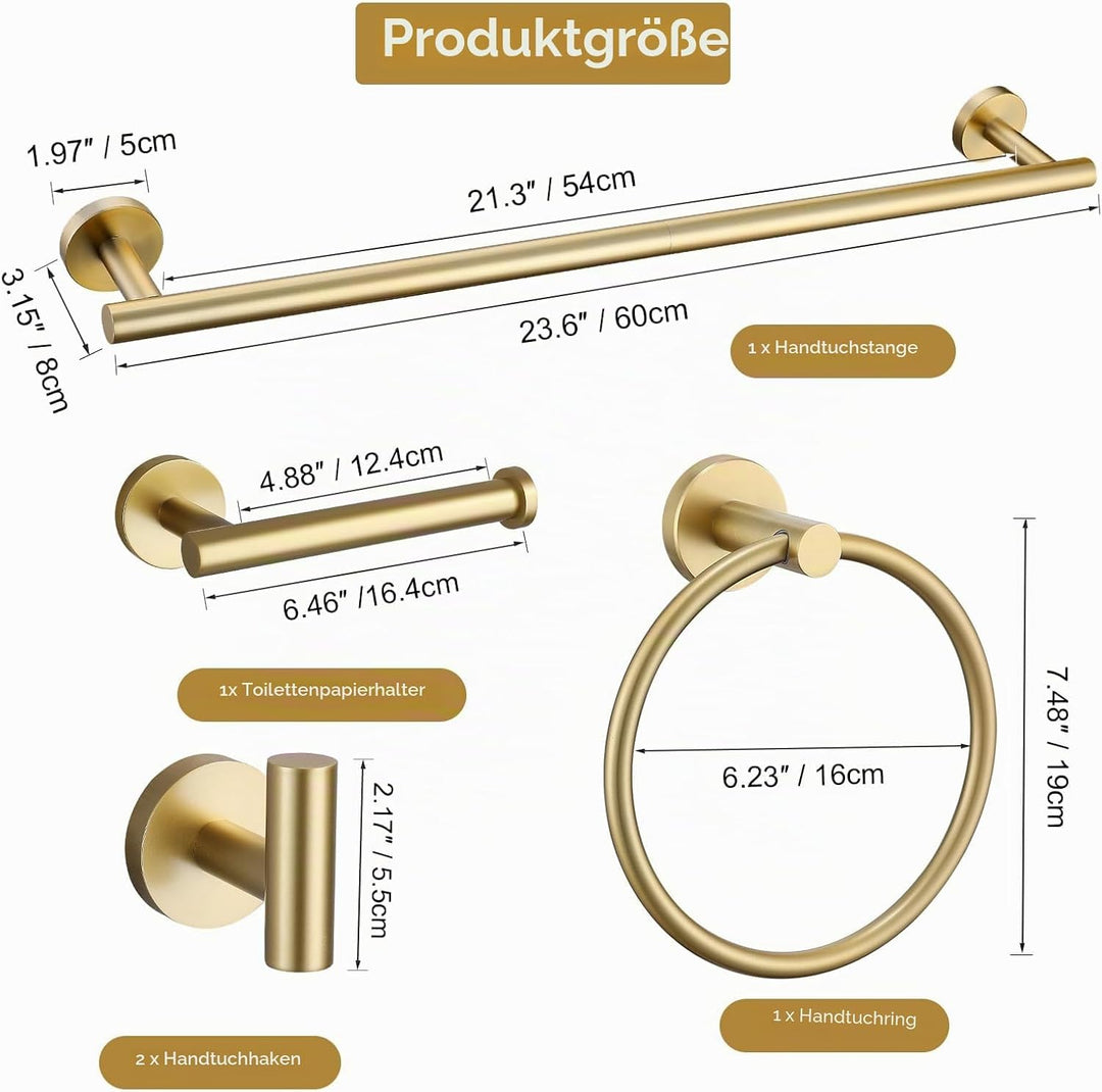Gold Badezimmer Hardware Set, SUS304 Edelstahl 60 cm Handtuchstange, Toilettenpapierhalter, Handtuch