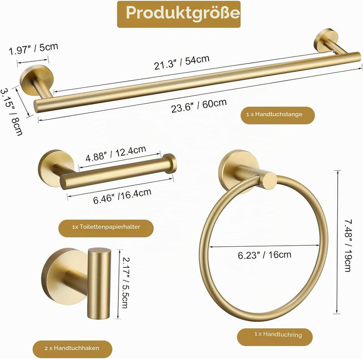 Gold Badezimmer Hardware Set, SUS304 Edelstahl 60 cm Handtuchstange, Toilettenpapierhalter, Handtuch