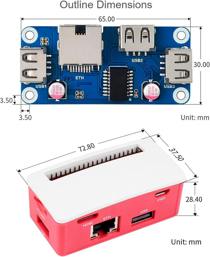 Waveshare ETH-USB-HUB-Box, Compatible with Raspberry Pi Zero Series Boards ETH/USB HUB Board BOX Kit
