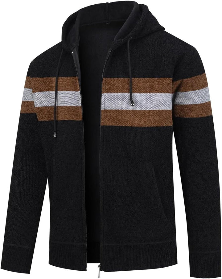 YOUTHUP Herren Strickjacke mit Kapuze Fleece Gefüttert Winter Cardigan Strick Fleecejacke Reissversc