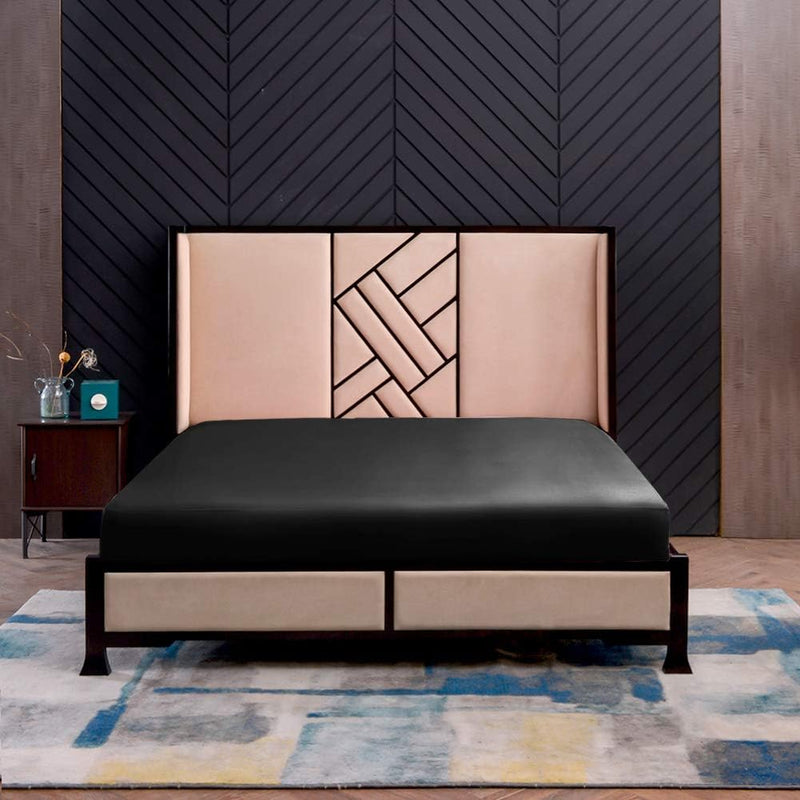 THXSILK Spannbettlaken Seide Bettlaken 140x200, Schwarz Seiden Bettlaken, 100% Reine 19 Momme Maulbe