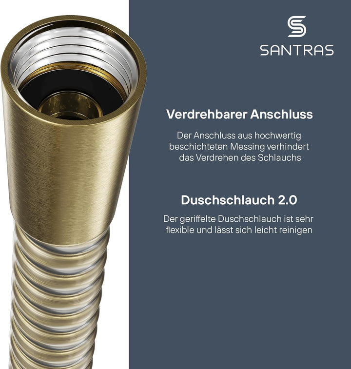 SANTRAS® Duschschlauch PREMIUM Bronze 1,50 m mit Durchflussbegrenzer – Besonders flexibler Brausesch