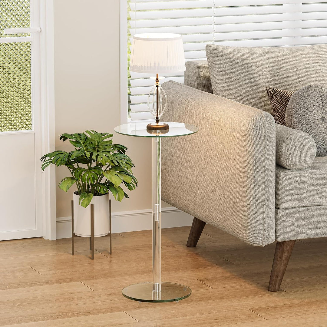 Beistelltisch Rund Glas Transparent Klein Side Table Wohnzimmer LET524TR, Rund