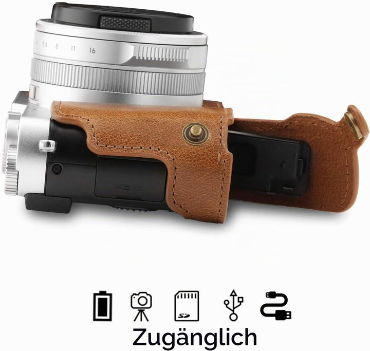 MegaGear MG1606 Leica D-Lux 7 Ever Ready Echtleder Kamera-Case mit Trageriemen - Braun, Braun