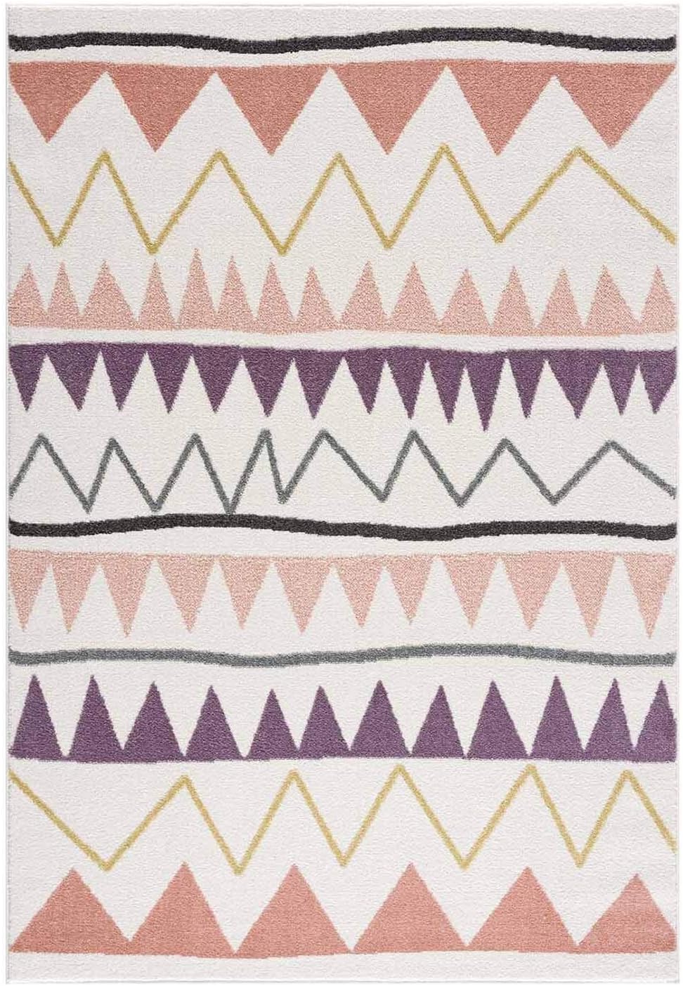 carpet city Kinderteppich Läufer - Zickzack-Motiv 80x150 cm Creme Rosa - Kinderzimmer Teppich Modern
