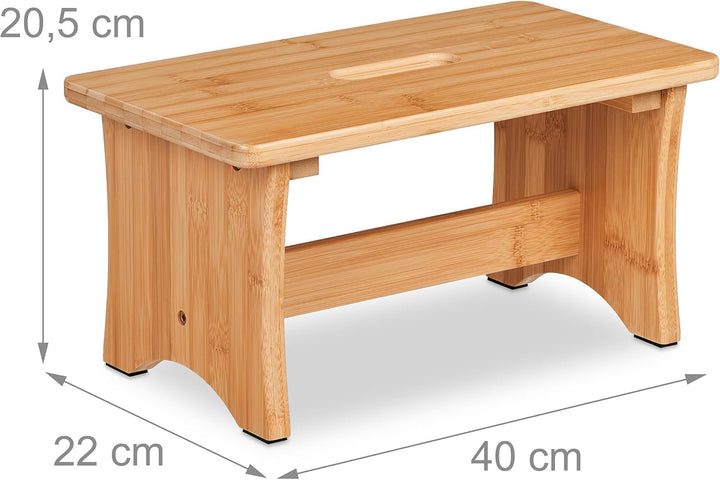 Relaxdays Hocker Bambus, Fussbänkchen, mit Griffaussparung, HBT: 20,5 x 40 x 22 cm, Kleiner Fusshock